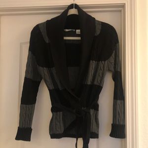 Cotton striped wrap-around cardigan w tie belt